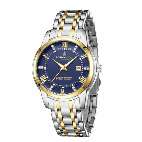 Image of London Fog Regent Collection Analog Quartz Watch for Men with Round Dial and Stainless Steel Strap, Metal Case, Date Display, Luminous Hands & Hour Markers, Water Resistant