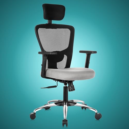 Image of ASTRIDE Aevin Pro Ergonomic Office Chair for Work || 7 Years Warranty || Multi Lock Synchro Mechanism || 2D Soft Arms || 3D Headrest || [Heavy Duty Metal Base, Grey]