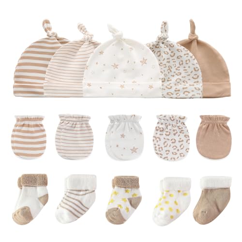 Image of Ruliby Baby Hats Mittens and Socks Set Cotton Newborn Hat Beanie Soft Infant Girls Boys Caps Gloves 0-6 month
