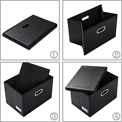 Prandom Large Stackable Storage Boxes With Lids [5-Pack] Leather Fabric Foldable Storage Bins Organizer Containers Baskets Cubes With Cover For Bedroom Closet Office Nursery Black(17.7X11.8X11.8) #TOP5