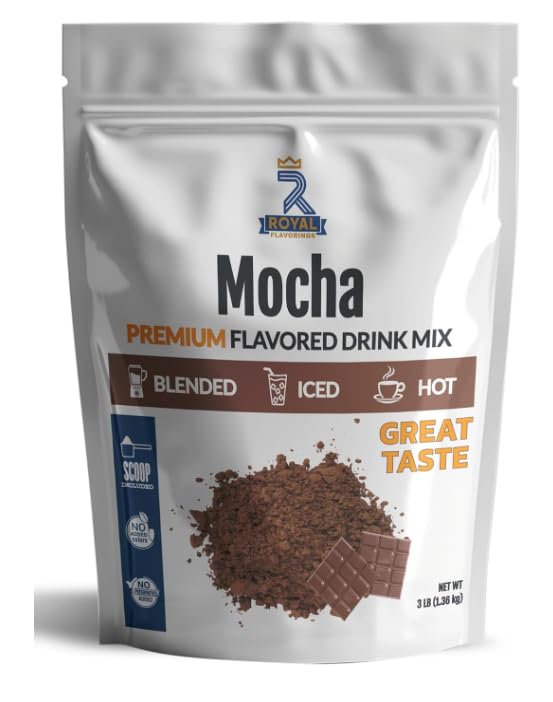 Royal Flavorings Mocha Premium Flavored Frappe Drink Mix for Blended Frappe, Iced or Hot Drinks, Stand up Resealable Bag 3 Lb.