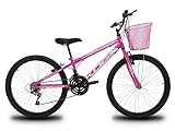 Bicicleta Infantil Aro 24 Feminina e Masculina 18 Marchas KOG,Pink+Branco