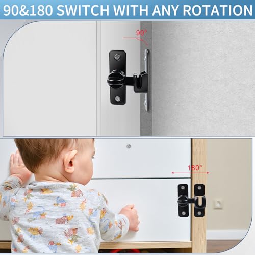 90/180 Degree Flip Barn Door Lock, Thickened Solid Multi-Angle Household Door Left and Right Door Latch, for Barns, Gardens, Cabinets, Sliding Doors, Bathrooms, Windows and Other (Black 2pcs)