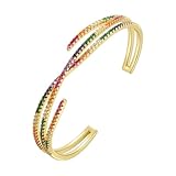 Ydou Luxury Rainbow Crystal Adjustable Bangle Bracelet AAA+ Cubic Zirconia Multi-Color Fashion Jewelry for Women CB0001Y