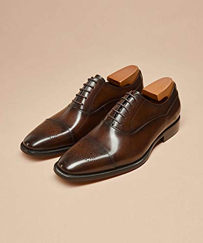 Latest Model Men Dress Shoes Formal Oxford Office Genuine Leather Shoes (12 Dark Brown)