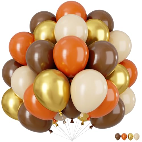 Ballon Marron Orange, 60 Pièces Ballon de Baudruche Marron Orange Beige, Ballons Anniversaire Oranges Beige, Marrons Or Guirlande de Ballons Pour Mariage Anniversaire...