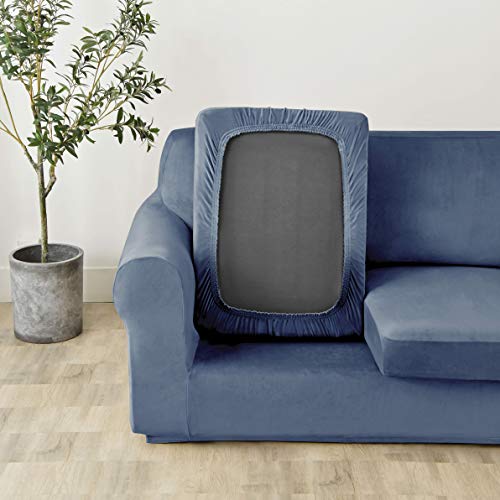 Maxmill MM-VS-SLATE BLUE-SMALL 2 Pieces Velvet Stretch Chair Sofa Slipcovers Armchair Covers Couch Slipcover thumb #8