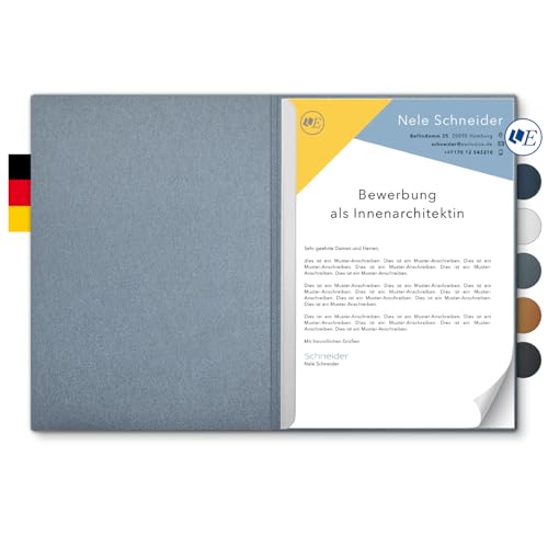 5 Stück 2-teilige Bewerbungsmappen Esclusiva® Classic in Zink mit 1 Klemmschiene // in 1A-Premium-Qualität mit hochwertiger Flach-Prägung „BEWERBUNG“ // Produkt-Design von Mario Lemani