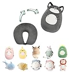 Kids Travel Pillow - 2-in-1 Deformable Kids Neck Pillow for Traveling, Soft U-Shaped Pillow with Adorable Animal Design, Comfy Sleep and Play, Ideal for Airplanes and Cars - Gray Husky