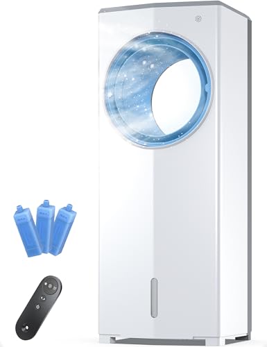 Windowless Portable Air Conditioner, 26.1' Small Evaporative Air Cooler for Room No Window, 3-Speed Settings, 4 Modes, 7H Timer, Remote Control, 4 Ice Packs, Quiet AC Unit for Bedroom, Ivory