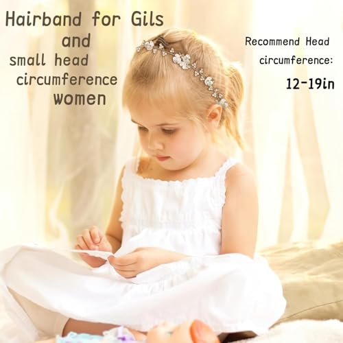 Kommunion Haarkranz für Mädchen weißer Haarschmuck mit Perlen und Bändern, Blumenmädchen Kopfschmuck für Hochzeiten und Kommunionfeiern (B)