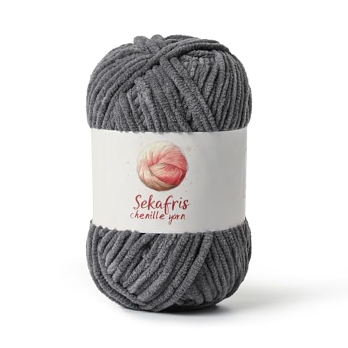 Image of Chenille Yarn for Crocheting, Size 5 Bulky,Dark Gray | 100g /131yds Soft Chunky Velvet Yarn for Crochet and Knitting,Fluffy Baby Yarn for Amigurumi,Blankets and DIY Crafts.