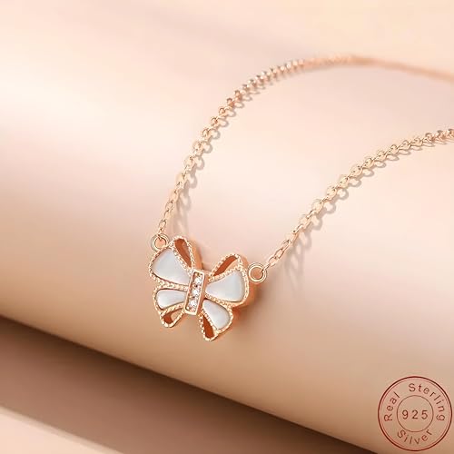 Collier en argent S925 anti-allergie, pendentif nœud papillon rose - 5