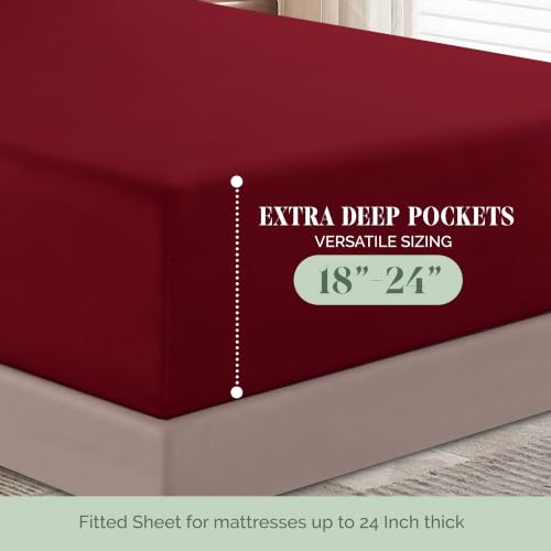 Image of Elegant Comfort Luxury 1500 Premium Hotel Quality Microfiber 4-Piece Sheet Set - Soft, All Around Elastic 18-24 Inches Deep Fitted Sheet - Extra Deep Pocket Sheets, Twin /Twin XL, Burgundy