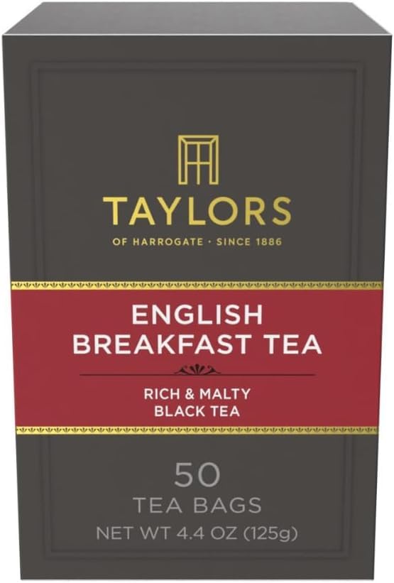 Image of Taylors of Harrogate English Breakfast, Black Tea, Pillow Tea Bags, Rich, Bright & Malty, Caffeinated, Enjoy Hot or Iced, 50 Teabags, 50 Count (Pack of 6)