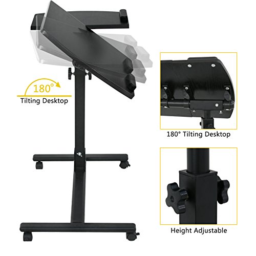 Super Deal SD980 Angle & Height Adjustable Rolling Table Desk Laptop Notebook Stand Tiltable Tabletop Desk Sofa/Bed Side Table Hospital Table Stand W/Lockable Casters thumb #5