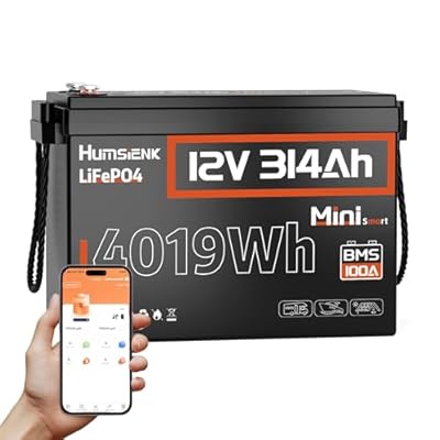 Bluetooth 12V 314Ah LiFePO4 Lithium Battery MINI, Max. 4190Wh Energy, EV A+ Cells, Built-in 100A BMS, 15000 Deep Cycles Battery with Low-Temp Protection for RVs, Solar System, Off-Grid