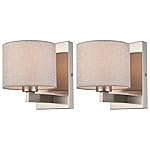 SAMTEEN Brushed Nickel Wall Sconces Set of Two Modern Fabric Shade Wall Lamp Drum Wall Sconce for Bedroom Hallway Living Room Bathroom