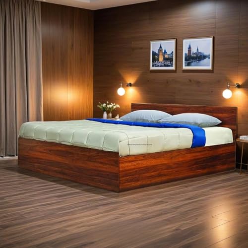 Image of CASPIAN Queen Size Double Bed 72 x 60 Inches (Asian Brown Textured) | Modern & Classic Style Engineered Wood Bed | with 4 Storage Boxes | Wooden Furniture for Home, Living Room & Bedroom