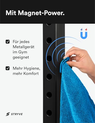 STRYVE Sporthandtuch – Das Original aus DHDL – Towell+ Pro – Active Blue – 105 x 42,5 cm – Magnetclip & Rutschschutz – Hygienisch & Funktional – Ideales Handtuch fürs Gym verfügbar