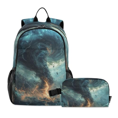 Kids Backpack Tornado School Bookbag with Lunch Bag for Boys Girls Preschool Kindergarten Elementary Laptop Daypack