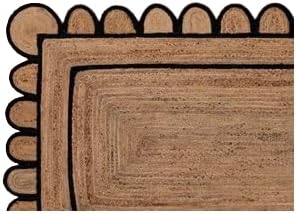 Handwoven Natural Jute Rug Braided Rectangular Area Rug Bohemian Durable & Nonslip Carpet for Home Floor Decor Custom Size (Black, 2.6" X 6" Ft)