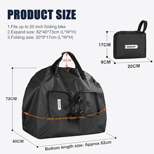 HUNTVP 20 inch Folding Bike Bag Bike Travel Bag Bicycle Carrying Transport Bags Bicycle Storage Travel Case Foldable Carry Bicycle Protective Bags for Airplane Subway Car, Black - Thumbnail 2