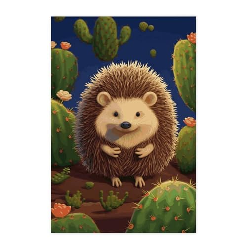 Poster hérisson cactus art mural vintage à coller