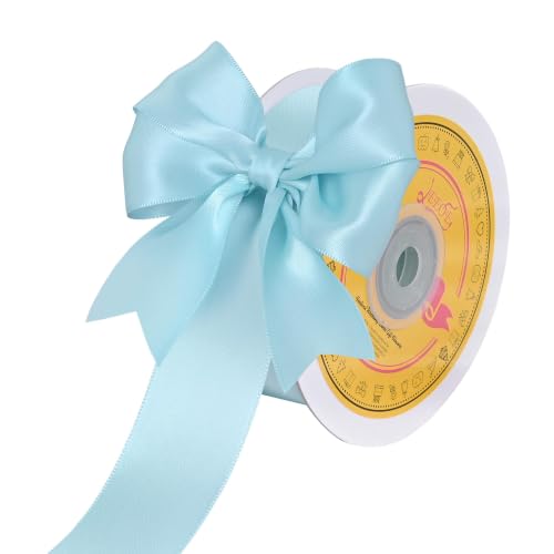 Image of Double Face Light Blue Satin Ribbon 1-1 /2 inch X 25 Yards Polyester Light Blue Ribbon for Gift Wrapping Very Suitable for Weddings Party Hair Bow Invitation Decorations and More