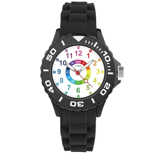 DTKID Kinderuhr Junge Mädchen,Lern Armbanduhr Kinder Mit Drehbarem Lünettenring,3ATM Wasserdicht,Kinder Uhren Analog Für 5-15 Jahre