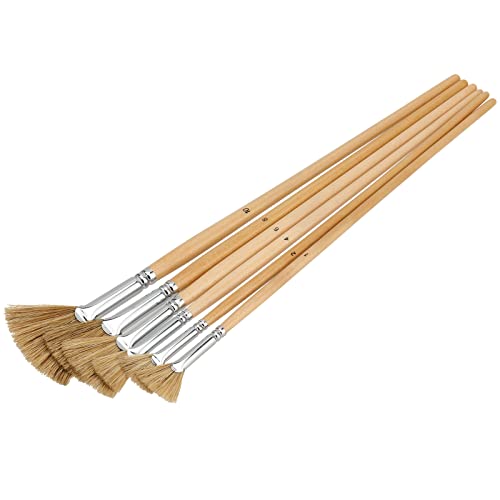 Jeuihau 12 Pack Fan Brush Set, Bristles Fan Paint Brushes, Hog Bristle Stiff Fan Brush Set, Fan Artist Paint Brush With Long Wooden Handle For Acrylic Watercolor Oil Painting #TOP3