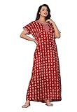 Cotton Printed Indian Nighty Maxi Night Gown For Women's (Red, Free Size)