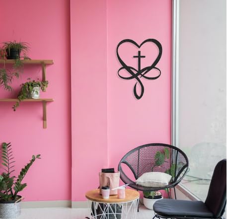 Badger Steel USA - Heart Cross - Metal Wall Art - 13.5" X 18" - Black