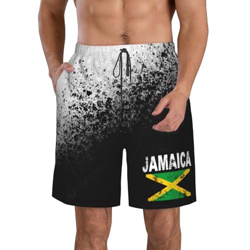 NAFSKL Funny Jamaica Flag Jamaican Flags Gifts Mens Swim Trunks Board Shorts Quick Dry Swimsuit Beach Shorts with Pockets