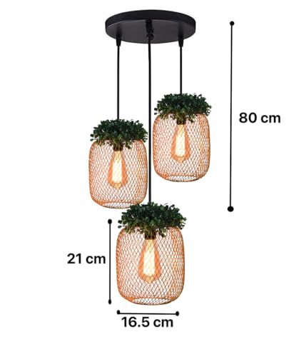 Image of Groeien 3-Light Industrial Gold Finish Metal Mesh Leaf Hanging Pendant Ceiling Lamp Fixture | Chandelier for Home, Indoor, Outdoor,Living Room, Bedroom(Bulb Included)