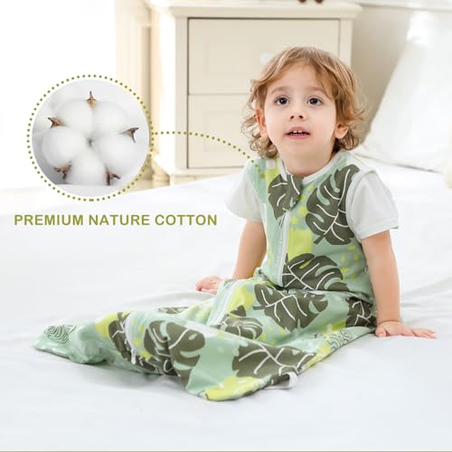 Image of 2 Pack 1 TOG Baby Sleep Sack, 100% Cotton Soft Spring & Autumn Lightweight Sleep Sack for 0-6 Months, Broadleaf & Youngleaf, M
