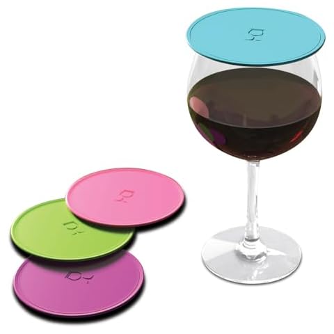 Coverware Drink Tops Tap & Seal Outdoor Drinking Glass Cover - Gently Suctions to Glasses to Keep Particles Out & Reduce Splashing - For Wine Glasses, Coffee & Tea Mugs, Beverage Glasses - 4 Pack Cover