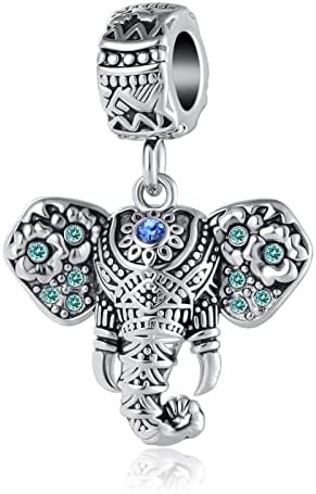 DWJSu Lucky Elephant Charms Good Luck Symbol Blue Crystal Dangle Animal Bead Charm fit Pandora Charm Bracelet & Necklace, DW-NEW075