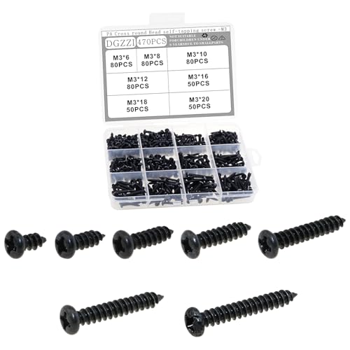 Set de 470 tornillos autorroscantes de acero carbono M3 miniatura 1