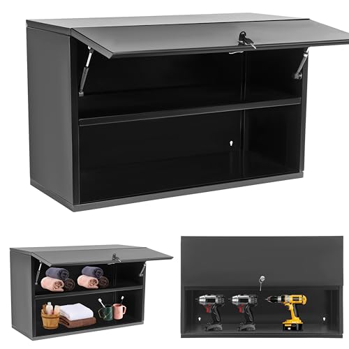 Wall Mount Metal Storage Cabinet Shelves W/Locking, 260lbs Load Capacity, 31.5in Tool Organizer Rack for Home, Garage, Workshop, Office, Library, Laundry, Kitchen, Shop, Bathroom