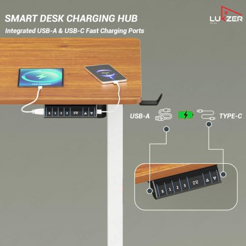 Image of Lukzer Electric Height Adjustable Desk with USB & Type-C Port 3 Memory Preset Advance Controller Ergonomic Work from Home Study Table(EST-003 /UC-White & Oak Brown /120 x 60 cm)DIY with 3-Year Warranty