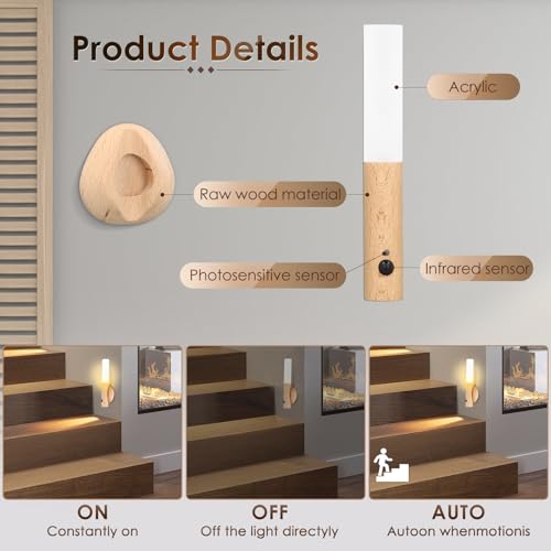 Motion Sensor Night Light, 2PCS Magnetic Cordless Wall Lights, Rechargeable Wall Lights Wall Mounted Torch Lights - Image 4