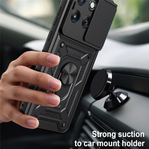 Image of Casodon Shockproof Back Case Cover for Moto Edge 70 Fusion 5G, Shockproof Moto Edge 70 Fusion Back Cover, Ring Case with Kickstand and Camera Protection Shutter - Black
