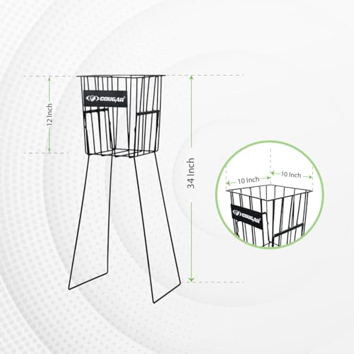 Image of COUGAR Ball Pick-Up Basket - Holds 72 Tennis Balls, Waist Height for Easy Access, Collects Balls from Ground, Ideal for Serving Practice, Lightweight and Durable for Court Training(Colour May Vary)