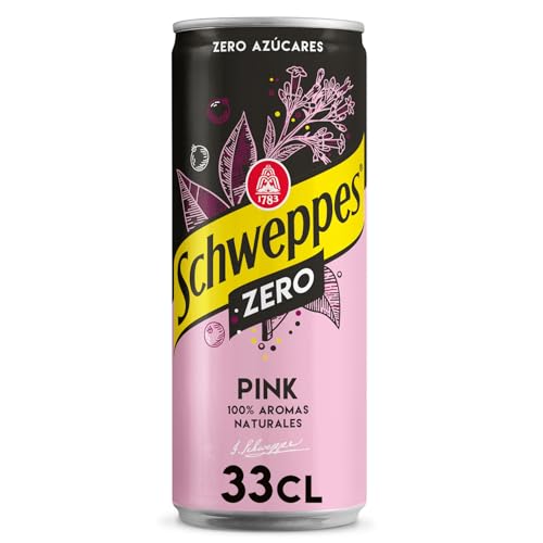 Schweppes Tónica Pink Zero con sabor a Grosella, Sin Azúcar ni Calorías - Lata 33cl