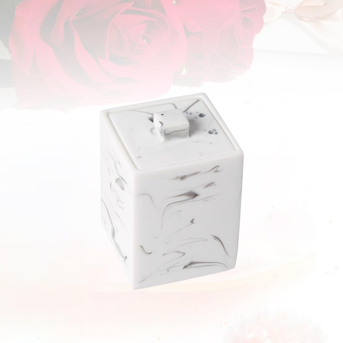 White Marble Cotton Swabs Storage Box with Lid for Bathroom image 3