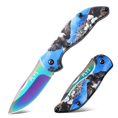 Plys Couteau de poche, petit couteau pliant, cordes de coupe, couteau d'extérieur en acier inoxydable, motif aigle