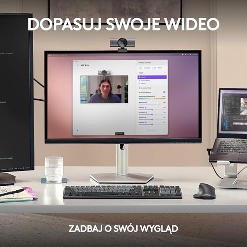 Logitech MX Brio Ultra HD 4K do współpracy i streamingu Kamera, 1080p przy 60 kl./s, mikrofony z podw. redukcją szumów, Show Mode, USB-C, osłona, działa z Microsoft Teams, Zoom, Google Meet, Grafit
