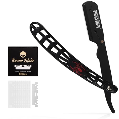 FEISIER Straight Razors for Men, Professional Straight Single Edge Razor Kit, Stainless Steel Barber Razor with 100 Replacment Blades,Premium Barber Razor for Men's Shaving Salon