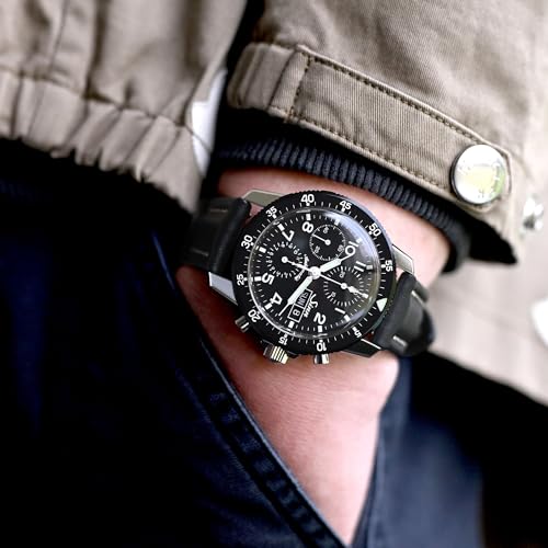 Image of MiLTAT 20mm Aviator Style Quick Release Black French Leather Watch Band